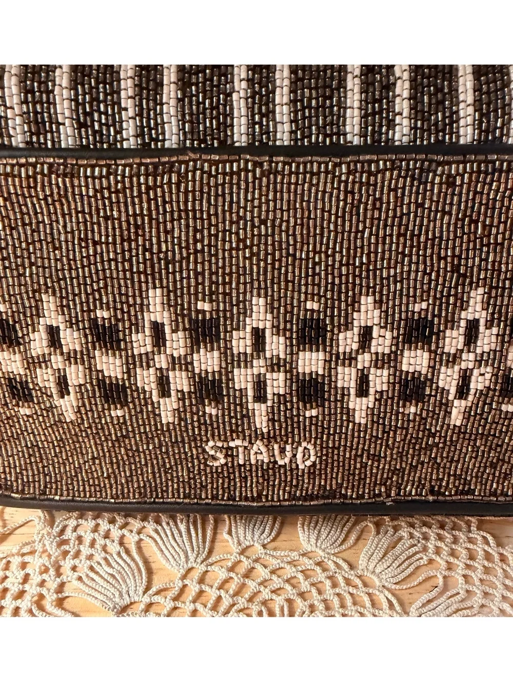 STAUD Zermatt Beaded Shoulder Bag with Geometric Pattern